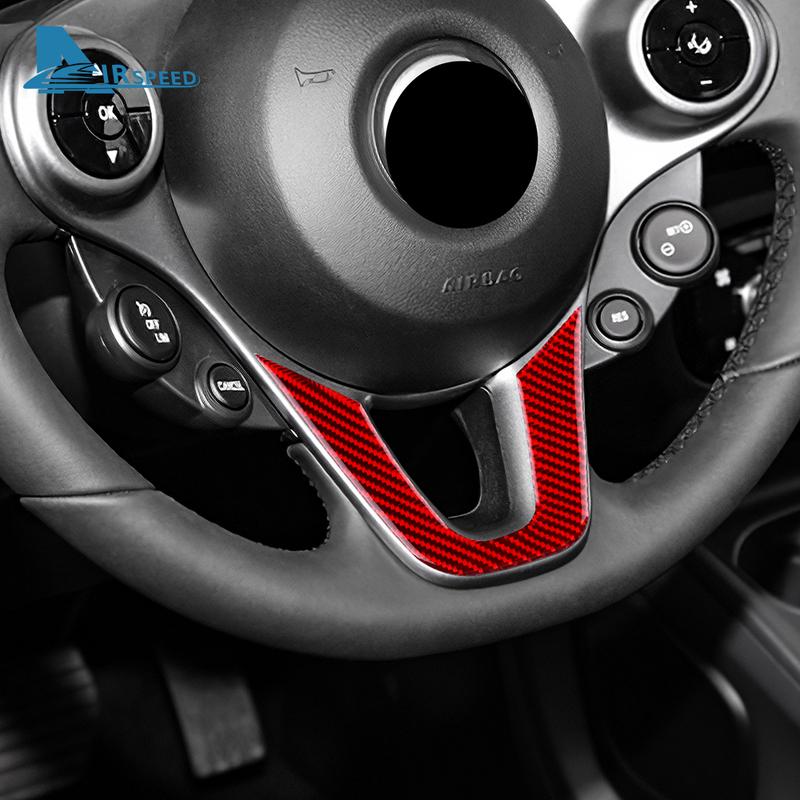 Real Carbon Fiber-Car Steering Wheel Cover Trim Sticker For Mercedes Benz Smart 453 Fortwo/Forfour 2016 2017 2018