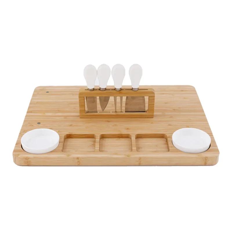 Bamboo Wooden Cheese Board with Cutlery Set Cheese Tray Cheese Cutting Board 13 Piece Set Dinner Plate Fruit Plate Snack Plate
