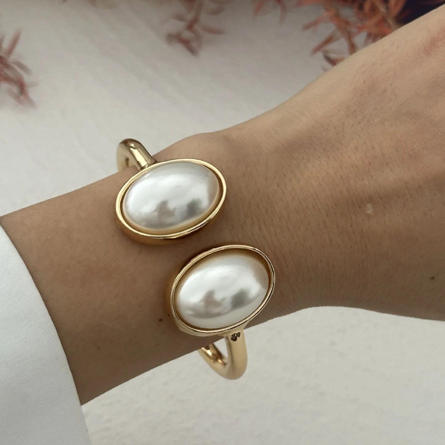 

DIEZI 3 Styles Vintage Hip Hop Metal Pearl Cuff Bangles Punk Gold Color Geometric Spring Bangles For Women Bracelet Men Jewelry