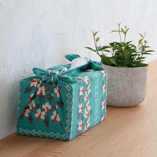 Musubi Furoshiki Takehisa Yumeji clover and Houttuynia Cotton Handkerchief, design, Four-leaf cordata, Green, 48cm,