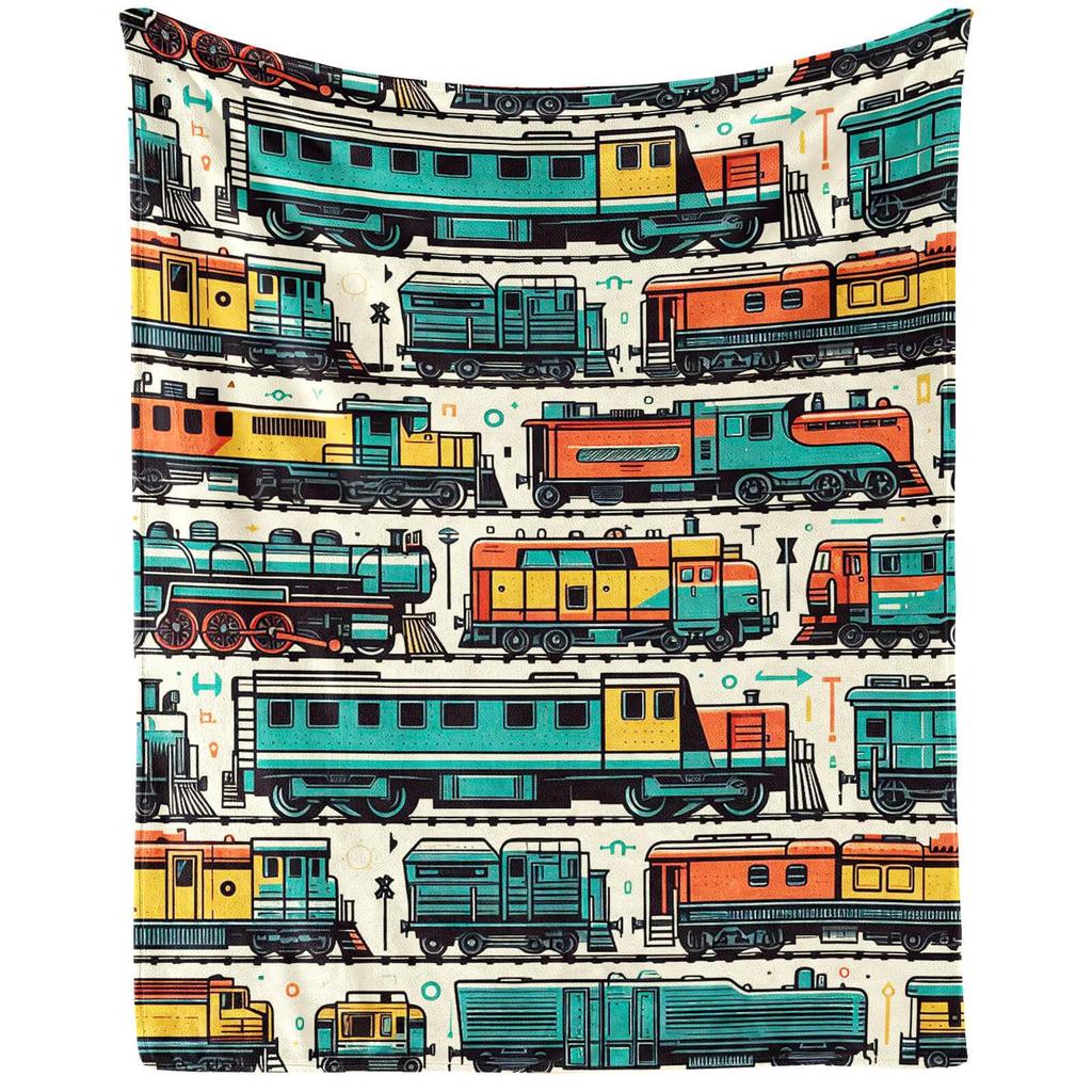 Retro train pattern digital-printed polyester Bedroom velvet flannel cover blanket Fleece soft sofa cover blankets for beds