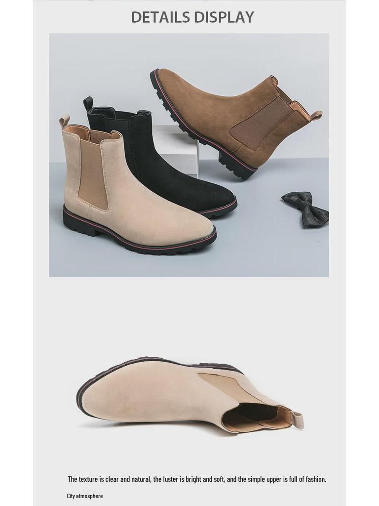 Herren Britische Nubukleder Freizeit Chelsea Boots - Trendiges Koreanisches Wildleder, Große Größe, Modischer Jugendstil.