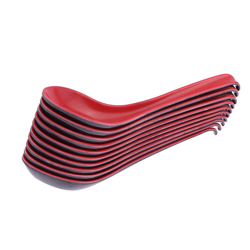 10Pcs Red And Black Melamine Porcelain Anti-Shock Spoons Dumplings Porridge Soup Spoon Restaurant Bar Kitchen Cutlery