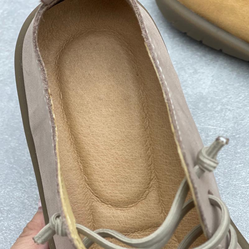 Johnature Handmade Genuine Leather Round Toe Mixed Colors Women's Flat Shoes Elastic Band Slip-on Loafers