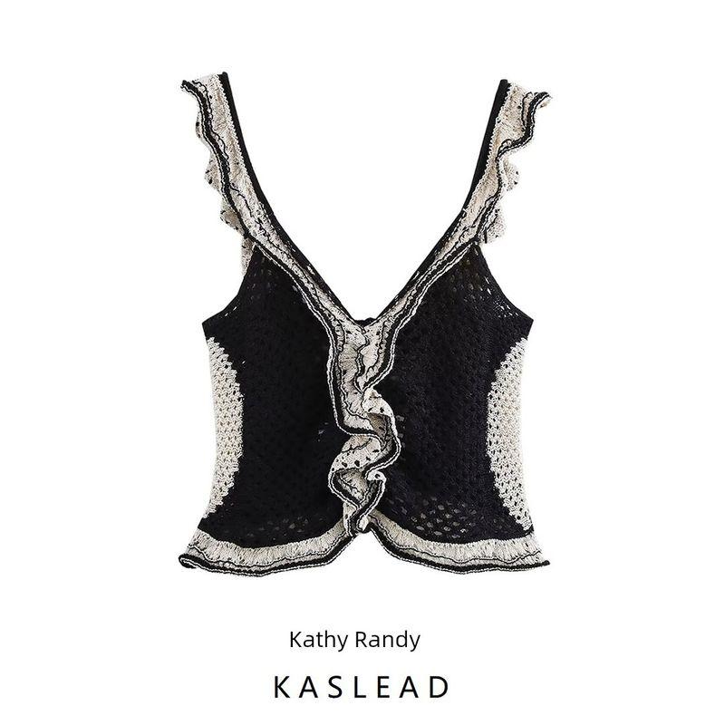Kaslead New Arrival Women's Clothing Fashion Style Fashion Minimalist Laminated Decoration Knitting Tops 3991103