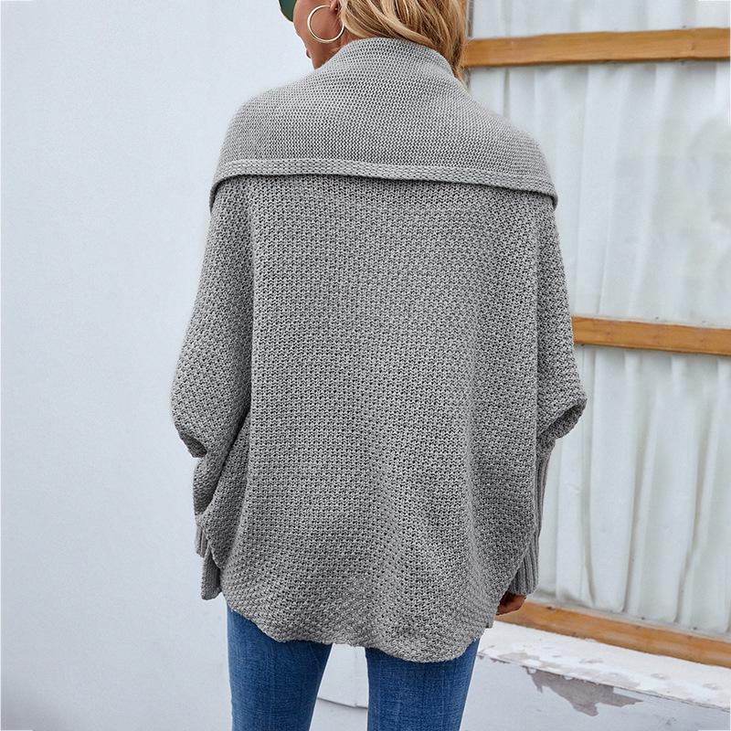 Drizzle 2026 Women's Batwing Sleeve Knitted Cardigan Sweater Solid Color, European & American Style.