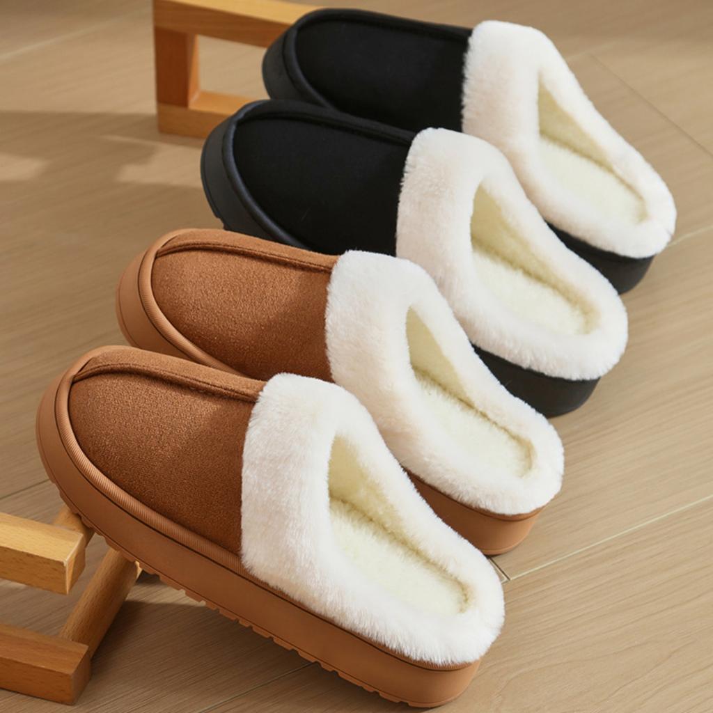 Wearing Cotton Slippers for Women's Autumn and Winter Home, Couple's Warm Shoes with Toe Caps and Thick Soled Slippers for Men's Autumn and Winter