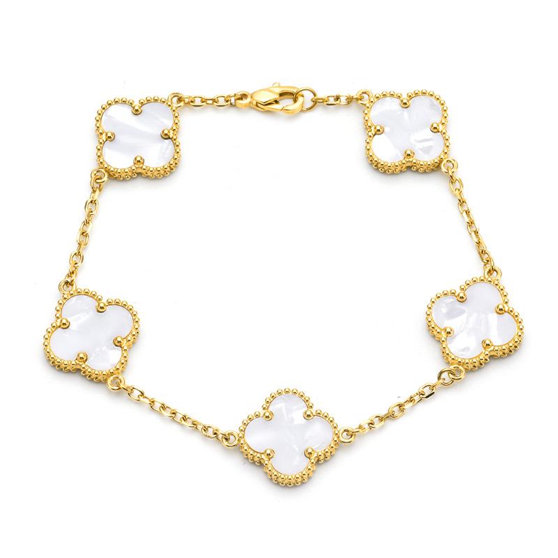 15mm Titanium Steel Double-Sided Four-Leaf Clover Bracelet Non-Fading Fashionable Four-Leaf Clover Flower Bracelet