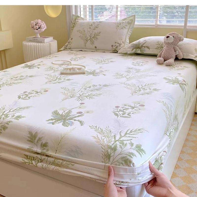 Single Double Queen King Cotton Printing Fitted Bed Sheets for Home Bed Dustproof Protective Case Bed Mattress Cover