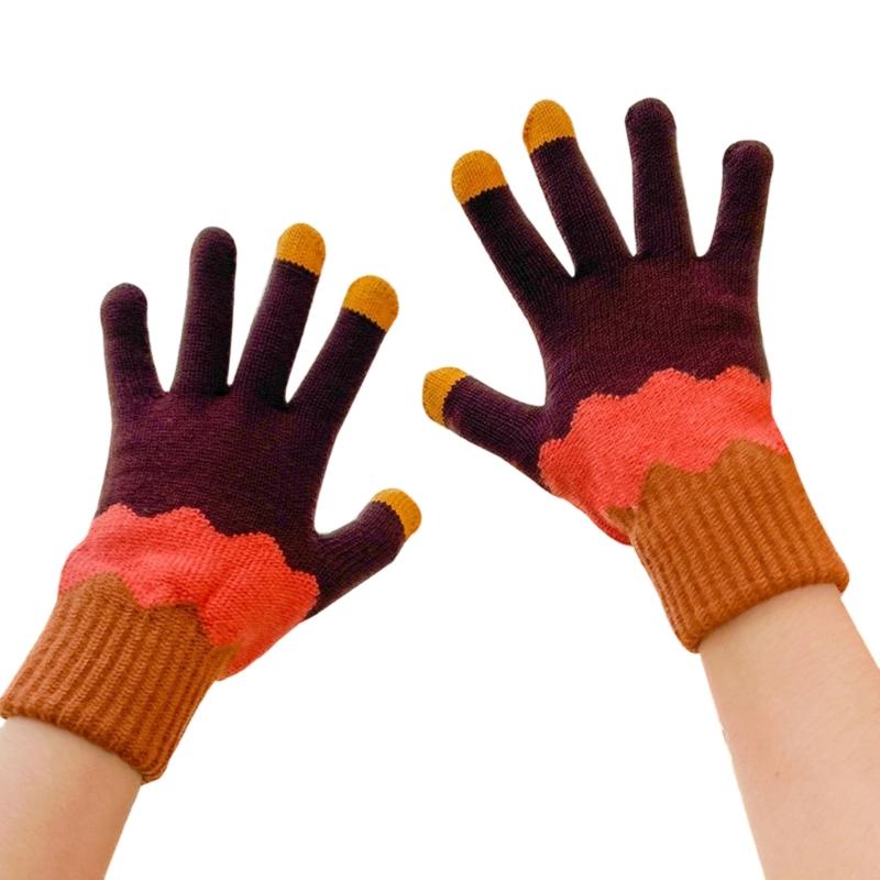 Flower Pattern Knitted Gloves For Women Girl Stylish Design Windproof Thick Warm Handwear for Cycling Skiing Daily Use