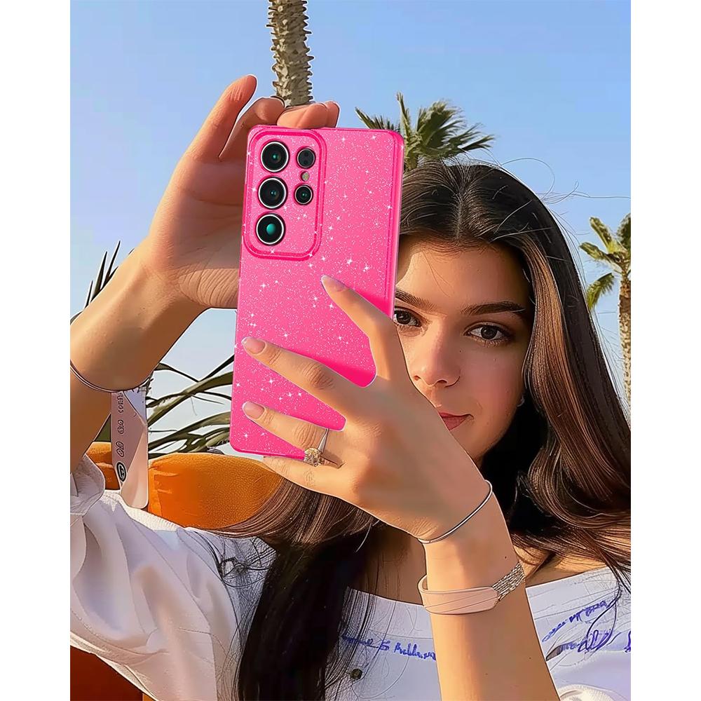 Glitter Case for Samsung Galaxy S25 Ultra S24 Plus S23 Fe A55 5G A15 Cute Sparkly Bright Color Phone Cover Women Girls Shiny Bling Accessories Pink