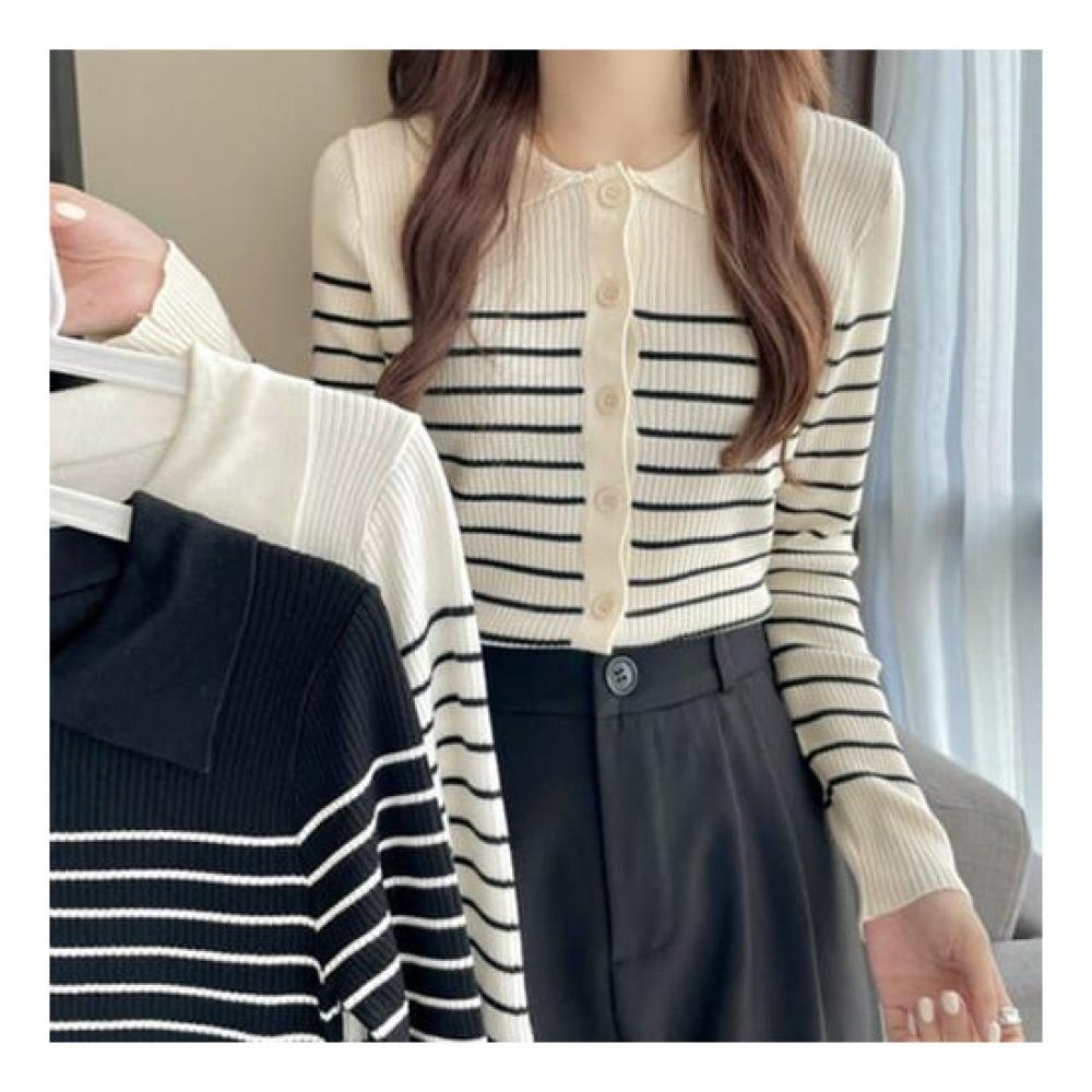 Navava Basic Stripe Long Sleeve Knit Cardigan Nk2005