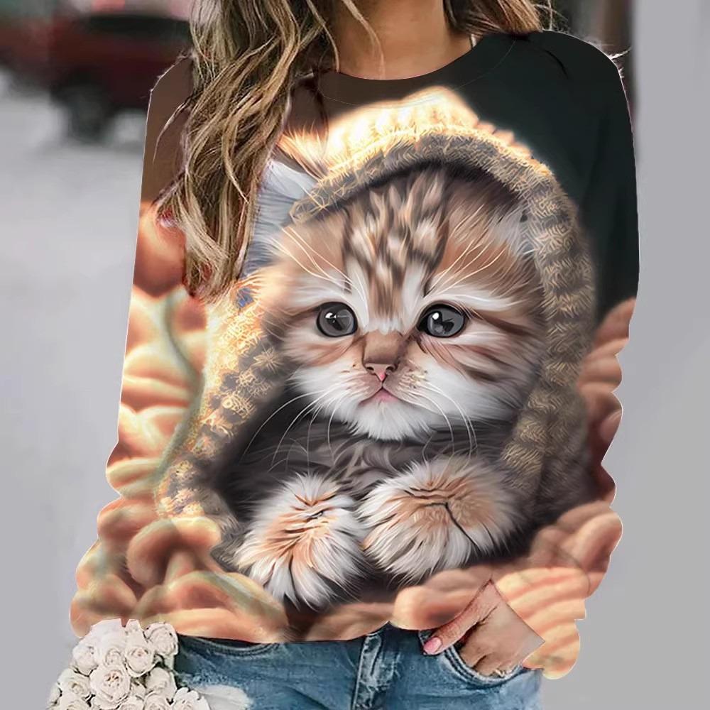 

Женская толстовка с капюшоном Lovely Cat Dog Print Толстовки с длинными рукавами и круглым вырезом Женские повседневные топы 4XL