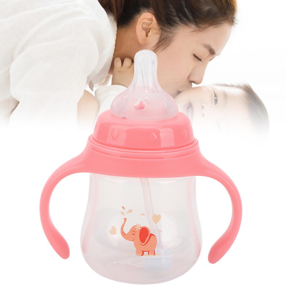 Dětská láhev, dětský hrnek s výsuvnou láhev na kojení, láhev na pití mléka pro děti, růžová