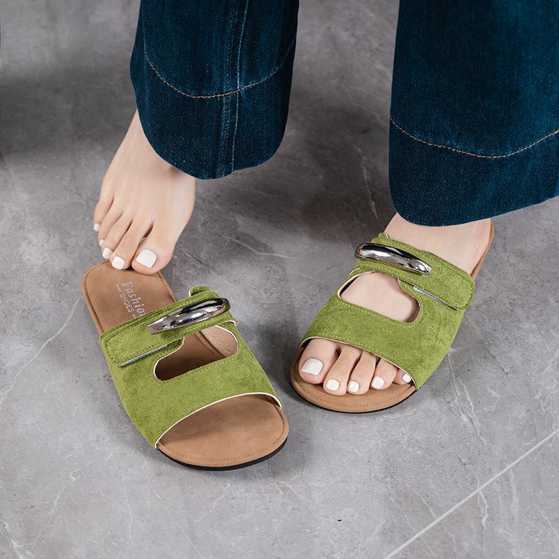 Beautiful One-word Drag Soft-soled Non-slip Beach Shoes with Skirts, Women's Outer Wear 2025 Summer New Velcro Cool Slippers