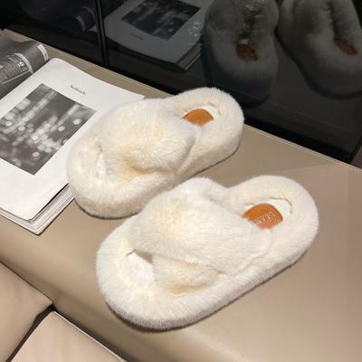 Winter Women Home Indoor Casual Fuzzy Slippers Female Flip Flops Fluffy Shoes Cross Slides Ladies Soft Plush Slippers Size 35-41