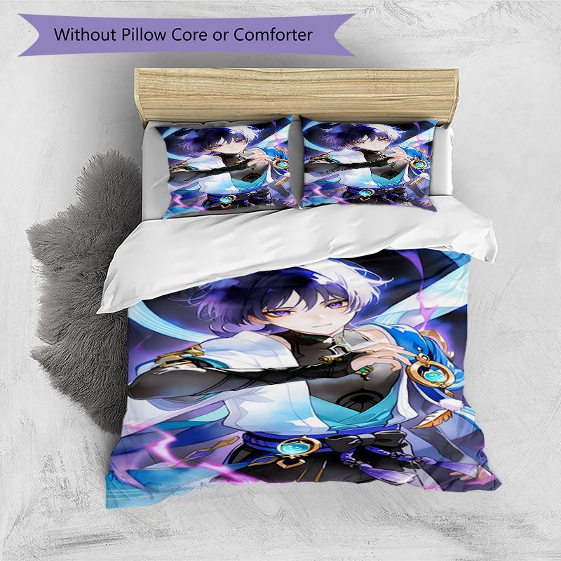 3pcs Genshin Impact Wanderer2 Design Cover Set - HD Printed Bedding with 1 Cover and 2 Pillowcases - Perfect for Home and Dorm Decor