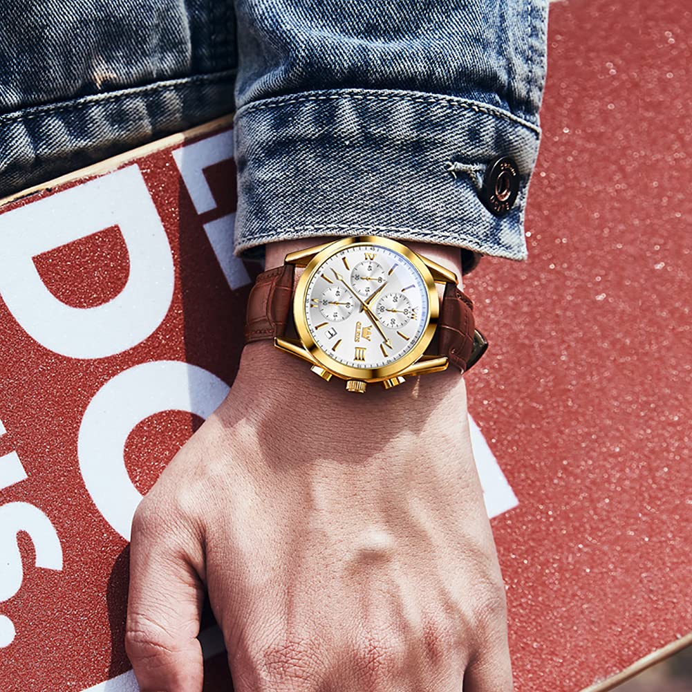 Men's Analog Watch with Leather Strap, Business Design, Stylish and Casual, Perfect for Men, Date Display, Father's Day Gift. OLEVS