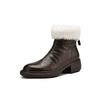 Krazing Pot Sheepskin Pleated Decoration Autumn Winter Shoes Chunky Heels Size 43 Size 42 Round Toe Zipper Retro Ankle Boots