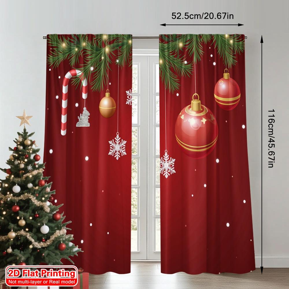 2pcs 2D Flat Printing Christmas Window Curtains Christmas Ornaments Hanging Red Background 100% Polyester Fabric Without