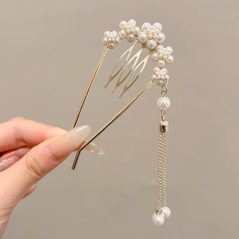 New Hairpin Female Disc Hair Artifact U-shaped Fixed Four Toothed Insert Comb Hairpin Ancient Style Flower Headpiece