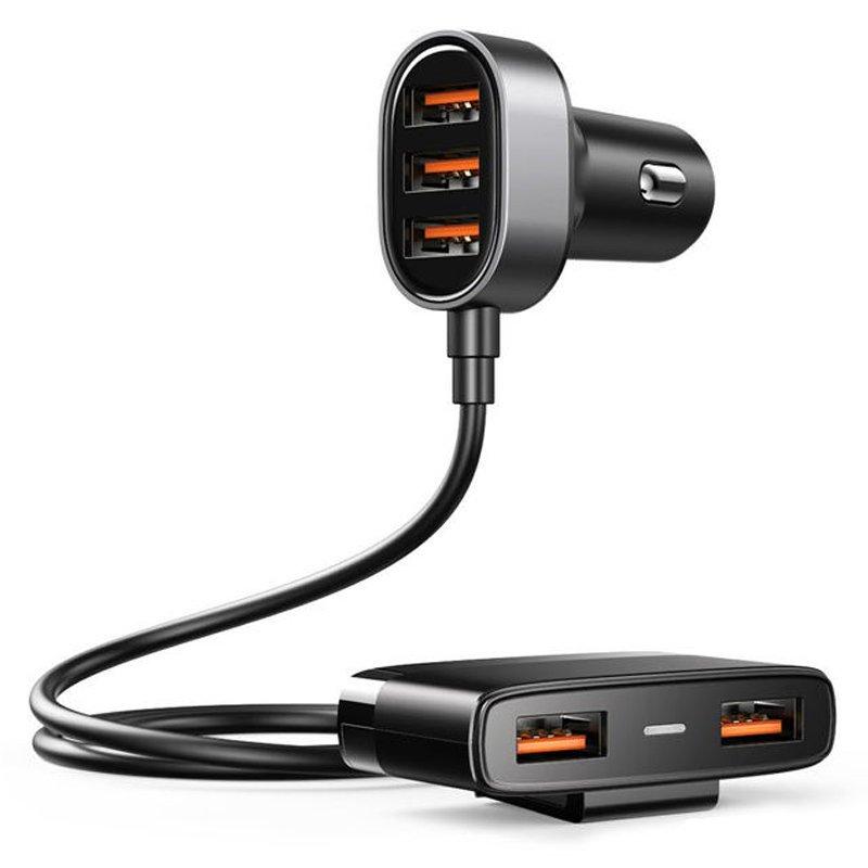 Rychlá nabíječka do auta 5x USB 62A s prodlužovacím kabelem Černá