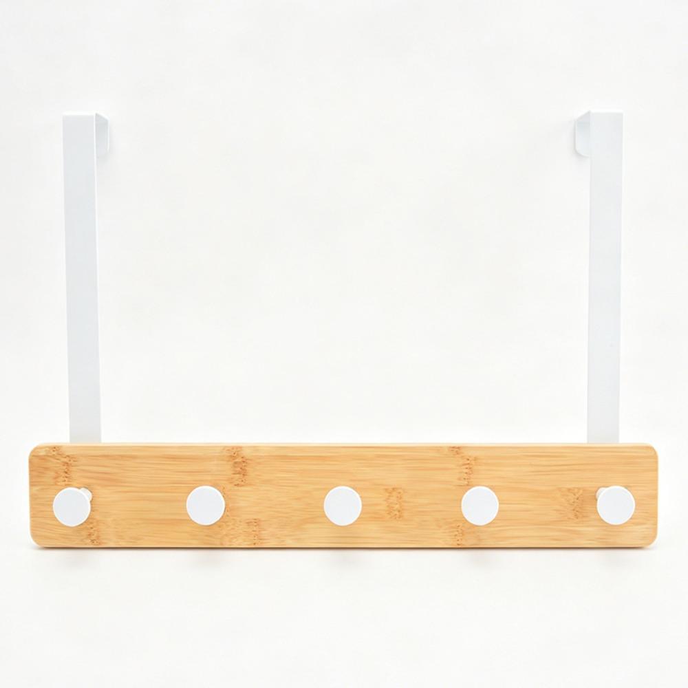 Natural Bamboo Over The Door Hooks Matte Metal Brackets Hat Hanger Clothes Rack Kitchen Storage