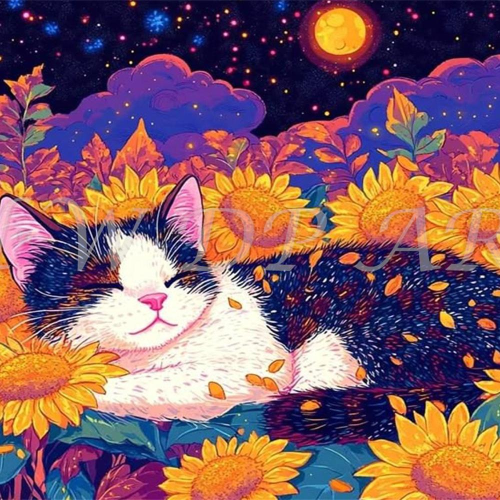 Diamond Painting Kits Black Cat Round Diamond Embroidery Gem Cross Stitch Crystal Diamond Art Fairy Dust Decor