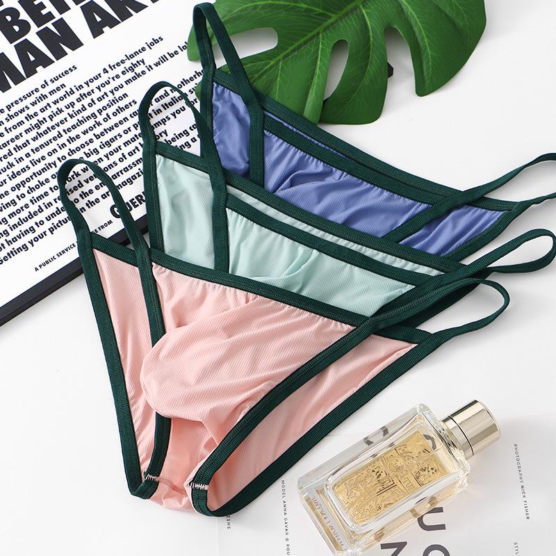 Síťované pánské prodyšné letní slipy z ledového hedvábí - Průhledné a tenké trojúhelníkové spodní prádlo