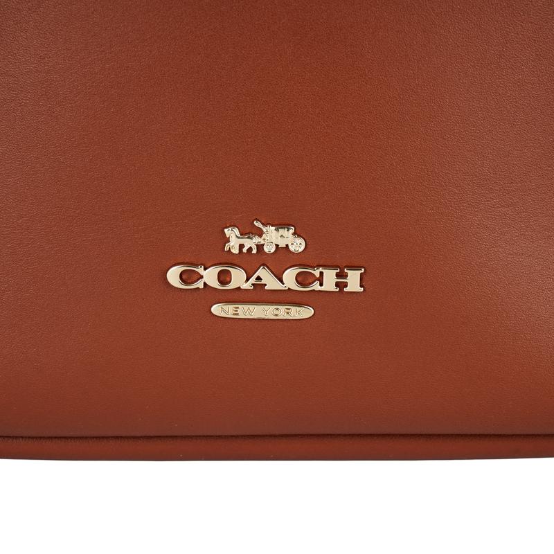 Coach Hadley 28 Turnlock Zlaté Kovové Kování Hovězí Kůže Tote Bag Nákupní Taška Taška Přes Rameno Velká Dámská Hnědá