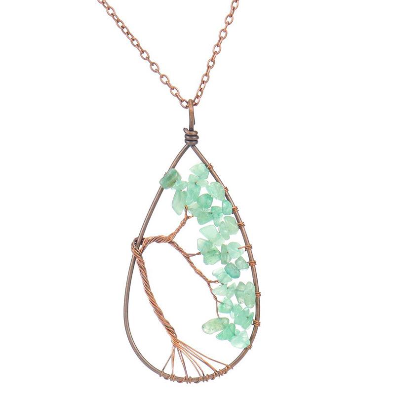 Handcrafted Copper Wire Wrapped Tree of Life Natural Stone Necklace