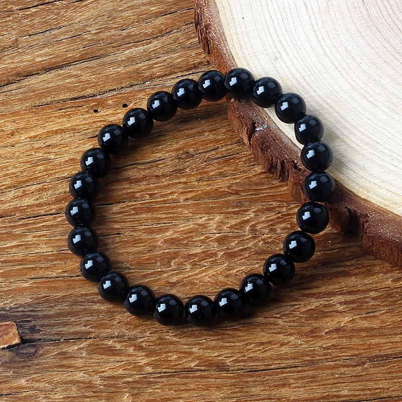 Classic Black Obisidian Bead Bracelet for Men Natural Stone Shiny Black Onyx Handmade Bracelet Yoga Meditation Jewelry Wholesale
