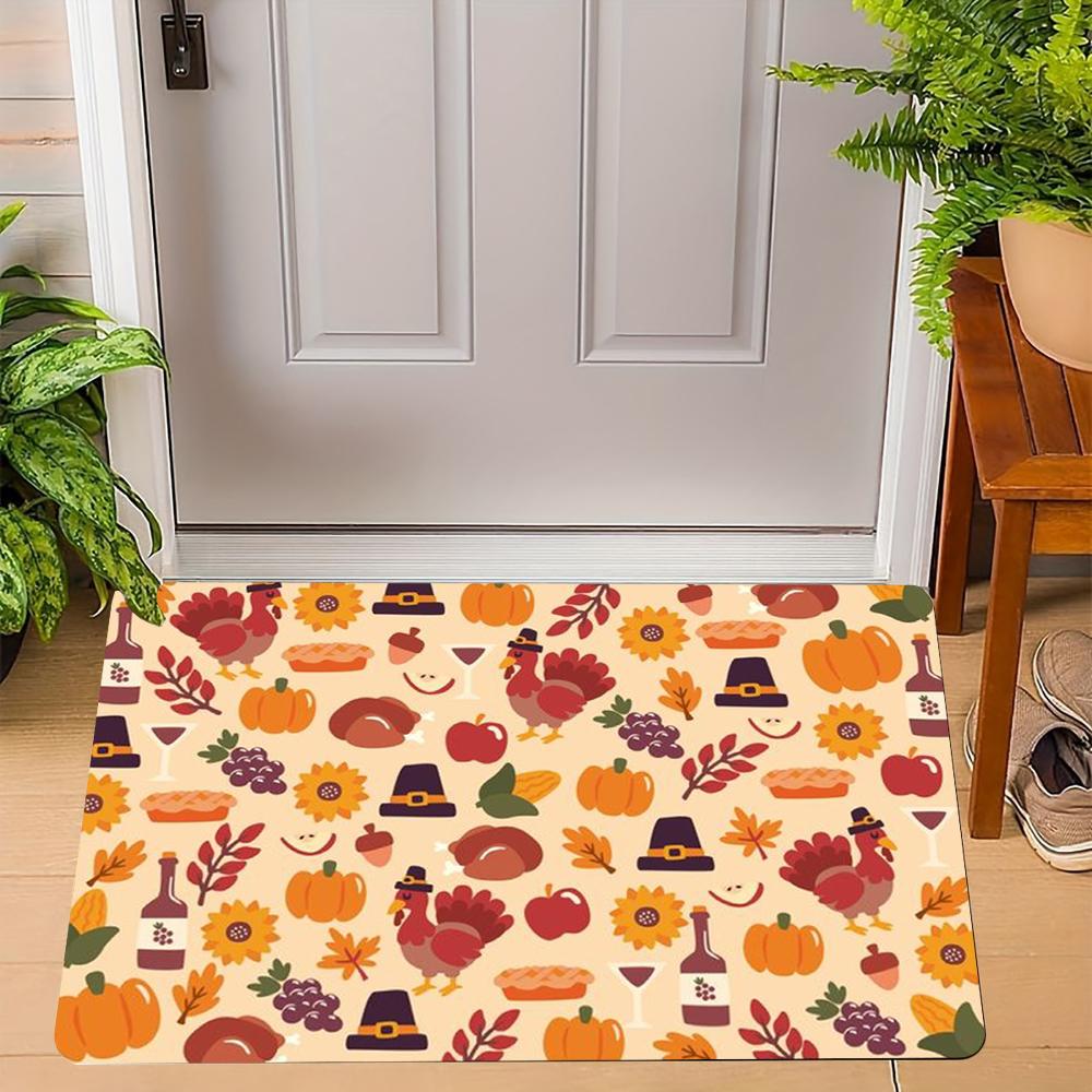 Thanksgiving Pumpkin Peace Sign Carpet Turkey Design Mat Autumn Leaves Home Decoration Greeting Door Rug Non-Slip Floor Mat