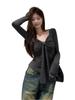 Autumn/Winter 2025 French Pure Desire V-neck Lace-up Slim-fit Brushed Base Layer Top for Women