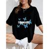 White Oversized T Shirt With Blue Butterfly Print And Todo Giant Text For Casual Wear