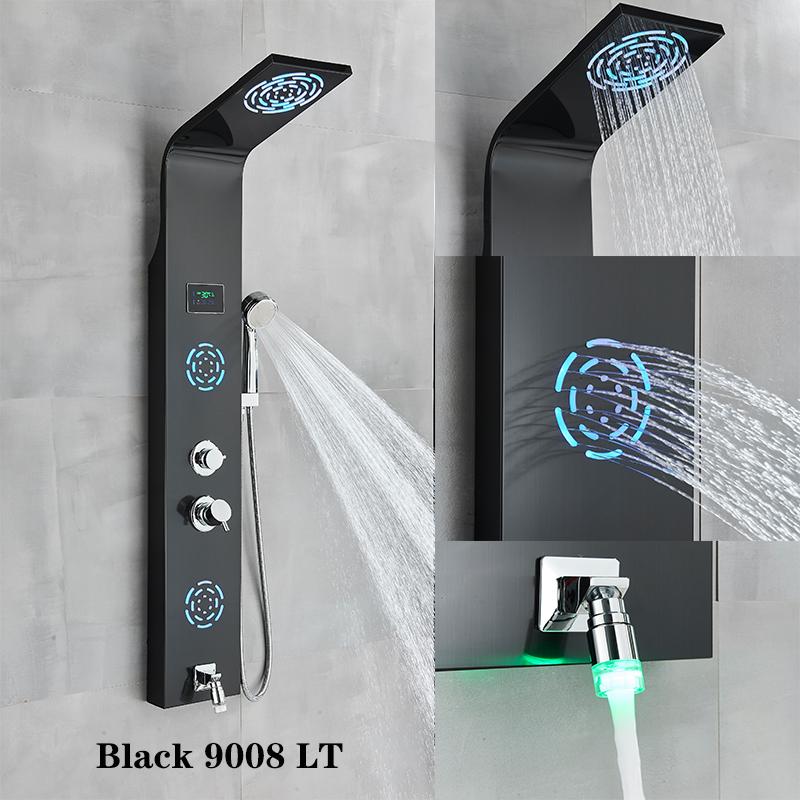 ALENARTWATER Bathroom Shower Panel LED Waterfall Shower Water Top Spray Temperature Display Faucet Back Massage with Water Tap