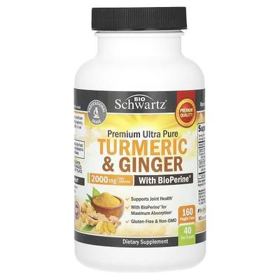 Premium Ultra Pure Turmeric & Ginger With Bioperine, 2,000 Mg, 160 Veggie Caps (500 Mg)