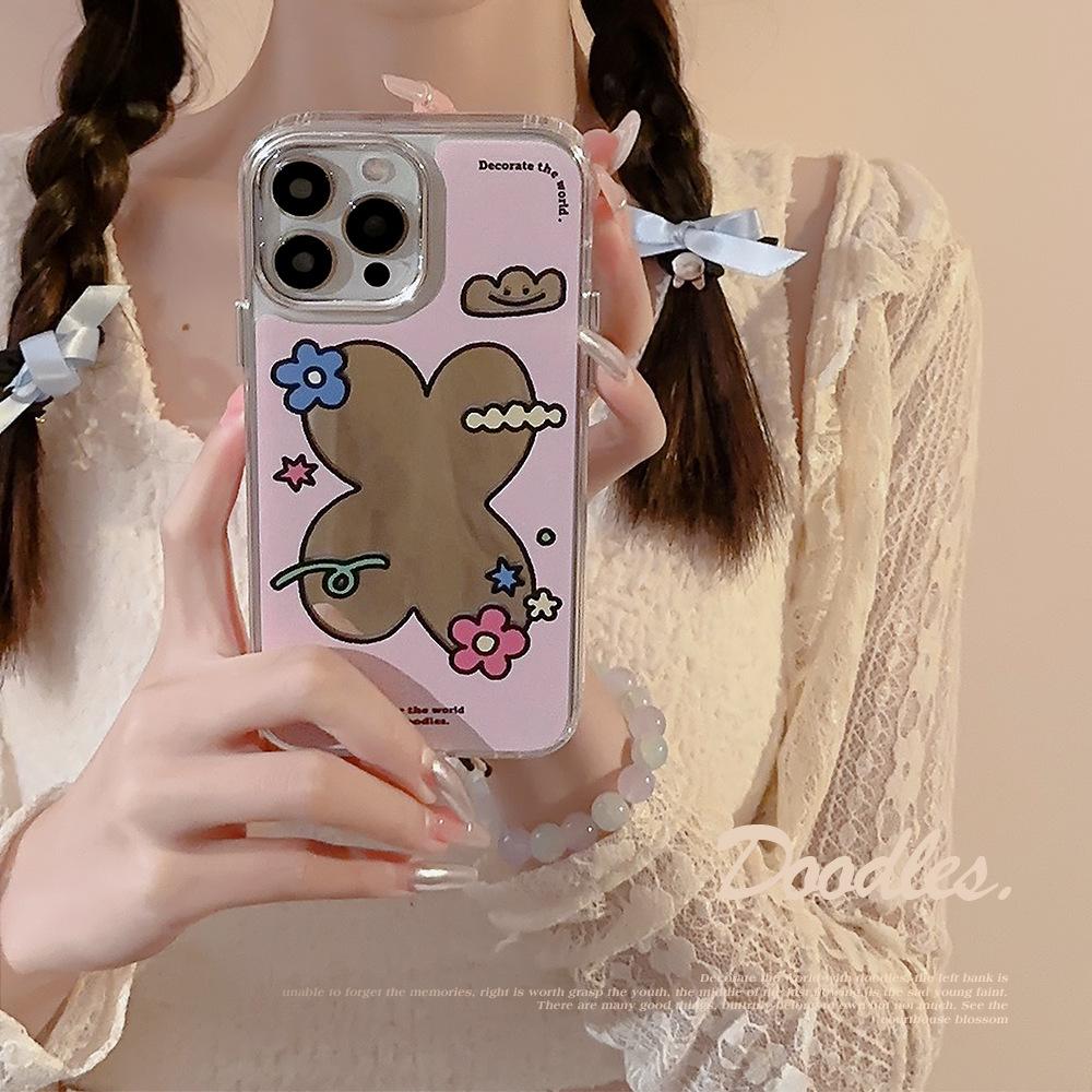 

Pink Flowers Geometric IPhone 16 Suitable for 15promax Apple Phone Case 11 Literary 13 Electroplating Mirror 12 12pro max (6.7)