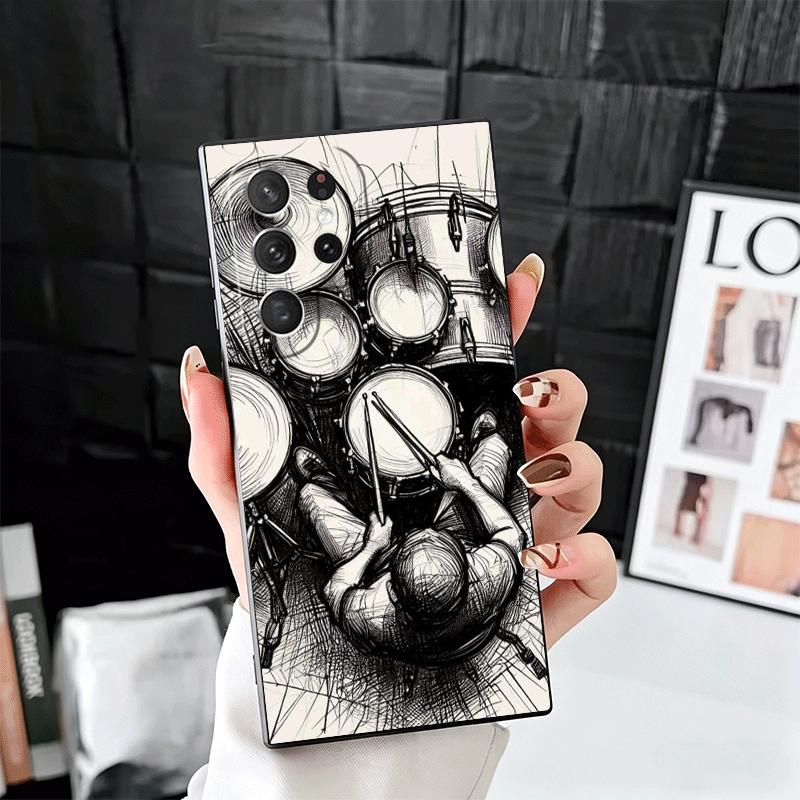 Drum Set Rock Music Soft Phone Case for Samsung Galaxy S26 S25 Edge S24 Ultra S23 Plus S22 S21 FE S20 Black Cover Back Shell