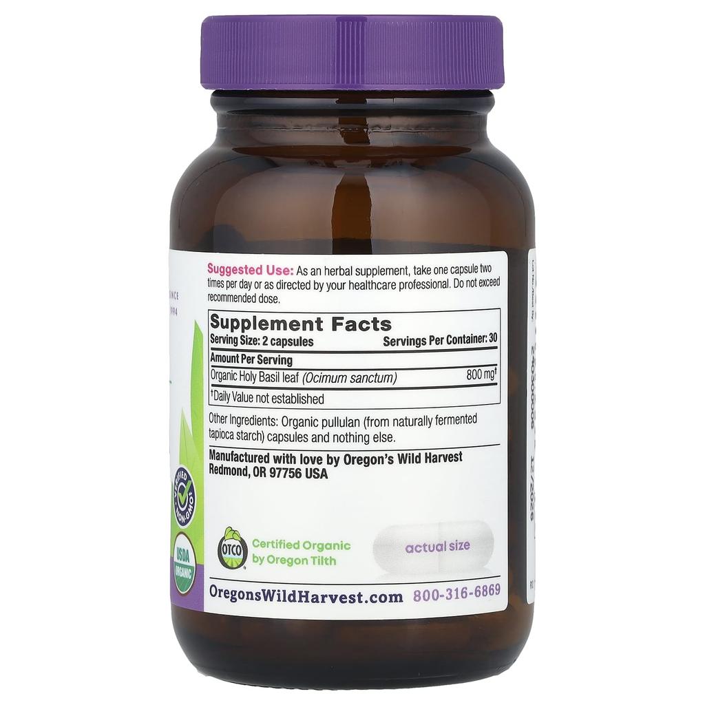 Oregon'S Wild Harvest, Organic Holy Basil, Veggie Capsules, 60 (400Mg/Capsule)