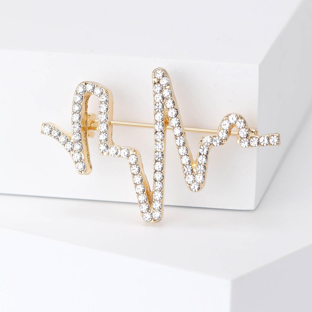 Simple High-End Sense Rhinestone Electrocardiogram Brooch Fashionable Versatile Suit With Jewelry Corsage