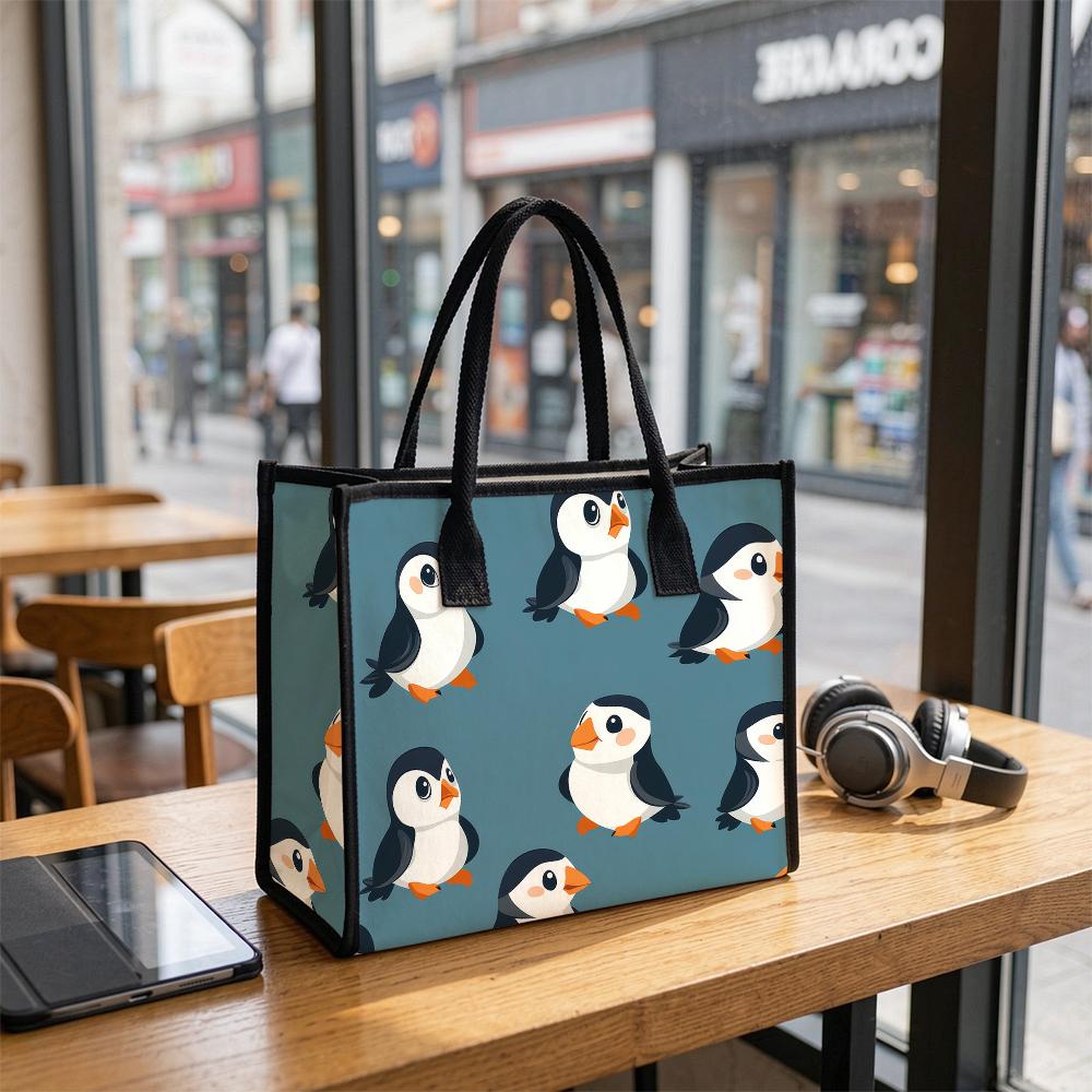 Cute Cartoon Puffin Pattern Tote Bag Portable Casual Travel Daily Shopping Handbag