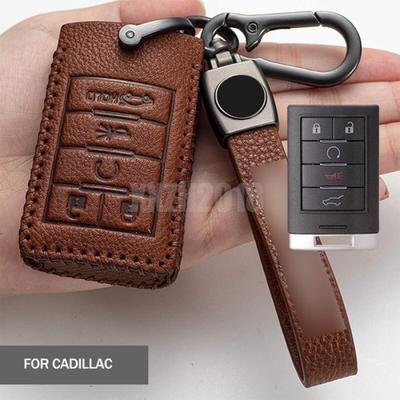 A+  Leather Car Remote Key Fob Cover Case Keychain For Cadillac XTS 5 Button