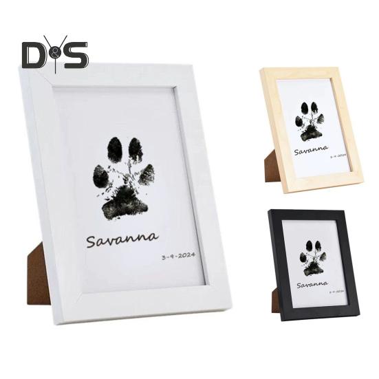 1 sett Pet Paw Printing Kit med fotoramme i tre DIY Hund Katt Potetrykk Inntrykk Valp Kattunge Poteavtrykk Minnesmerke Bilderamme Dekorasjon Kjæledyr elsker