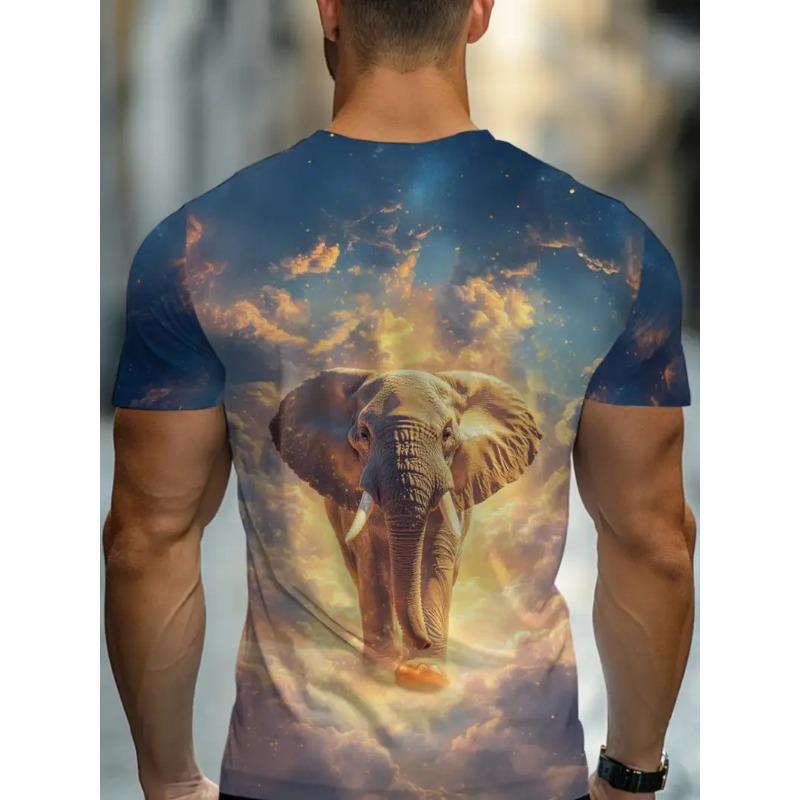 Men's 3D Elephant Print T-shirt Short Sleeved T-shirt Breathable Polyester Round Neck Casual Streetwear Top