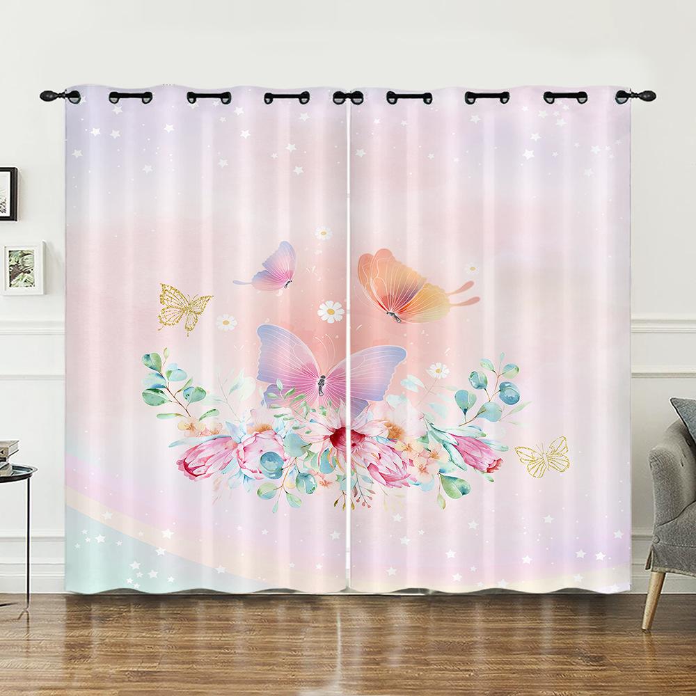 Curtain Butterfly Animal Illustration 3D Digital Printing Blackout Curtain Punching
