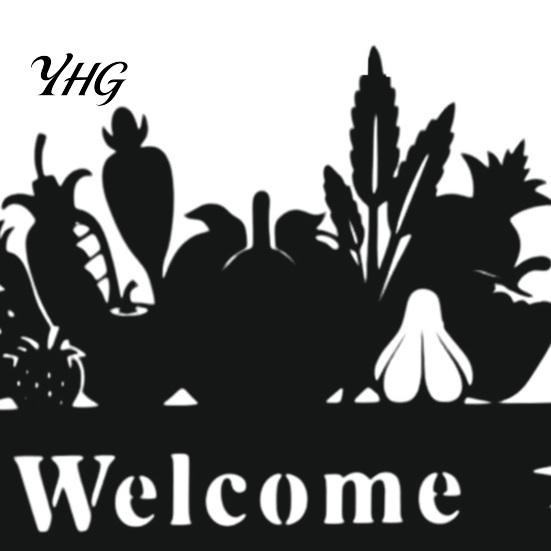 Courtyard Aesthetic Accents Welcome Decorative Yard Sign, Wildflowers/Vegetables Silhouette Black Garden Stake, Outdoor Backyard Landscaping