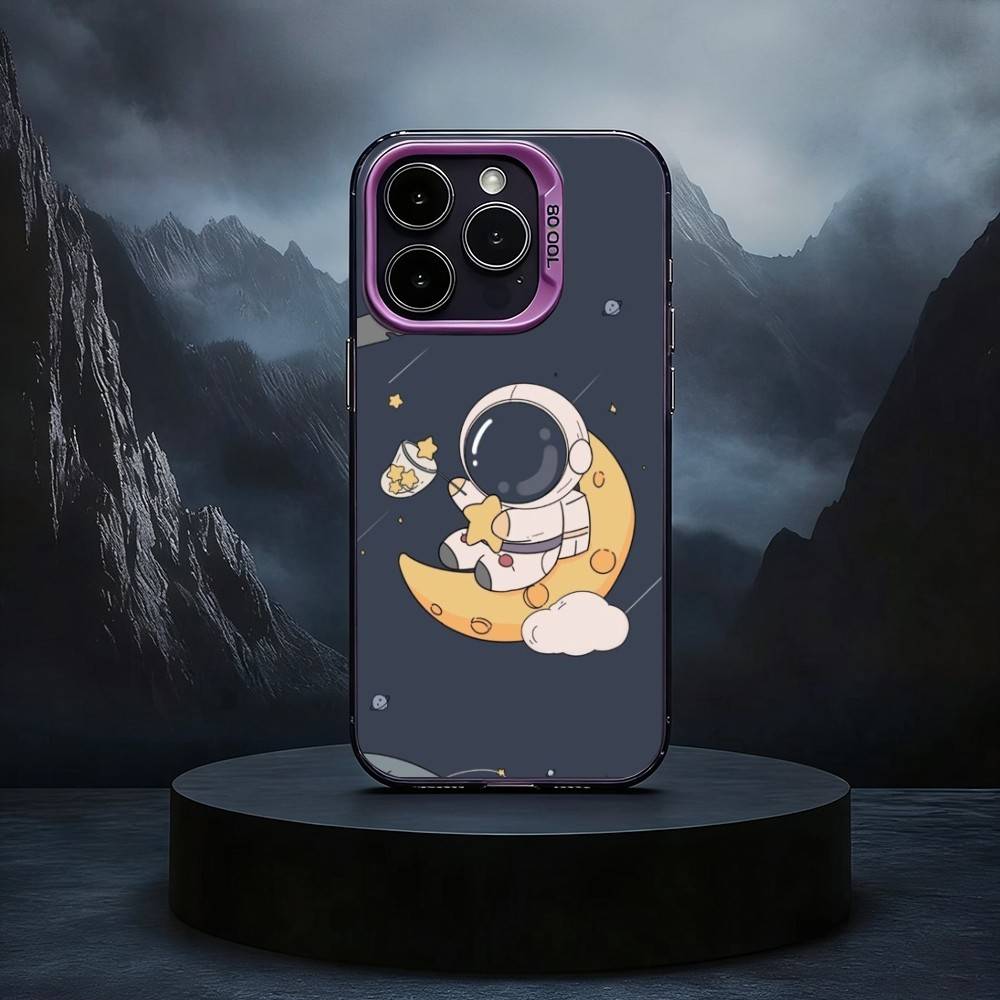 Cartoon Astronaut Cute Phone Case For iPhone17,16,15,14,13,12,11 Plus,Pro Max Black Candy silver phone case