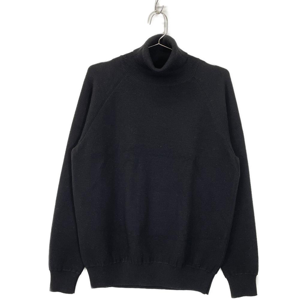 SLOANE Black Wool Blend Double Face Jersey Lacquer Sleeve Turtleneck Pullover Tops 2 blackUsed