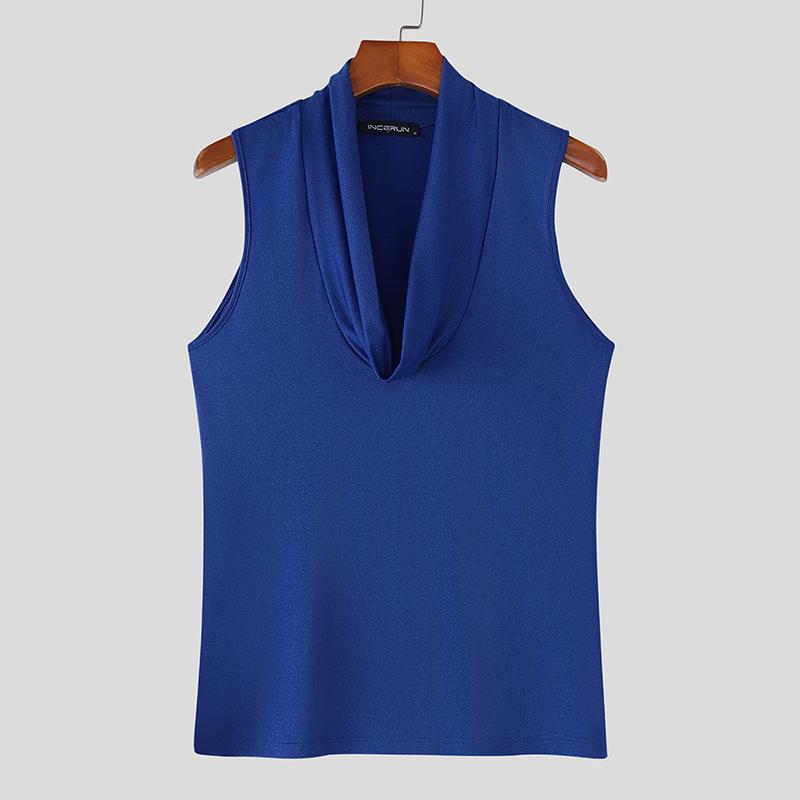 INCERUN Men Summer Low-Cut Swing Collar Sleeveless Thin Casual Tank Tops
